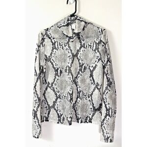 Y2K Womens Sheer Mesh Top Large Mock Neck Snake Print Long Sleeve Layers Street